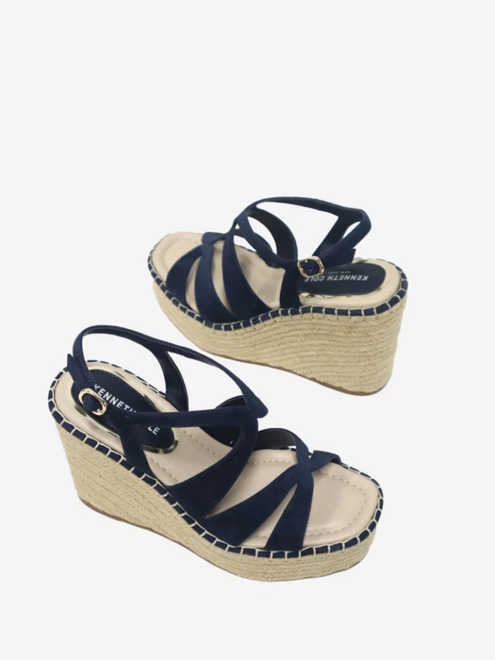 Kenneth Cole Solace Platform Espadrille Wedge Navy Suede Sandals, Size 6